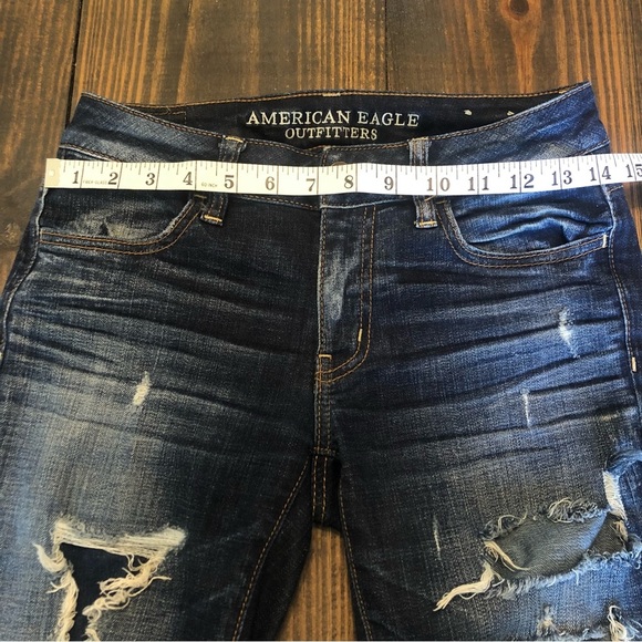 American Eagle Factory Destroyed Dark Denim Stretch Jegging Jeans Woman’s Size 0 - Picture 3 of 12